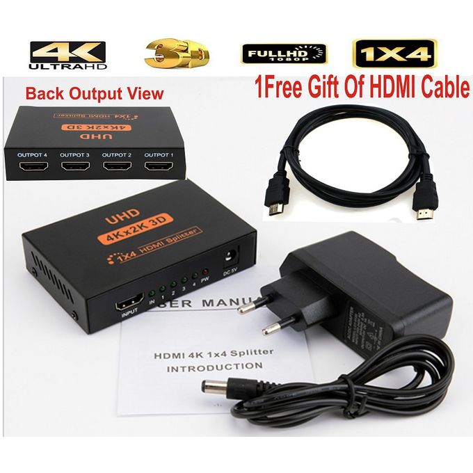 product_image_name-Generic-4K 3D 2K 4 In 1 Output HDMI Splitter Audio Video Distributor Box Support + 1 Free HDMI Cable-1