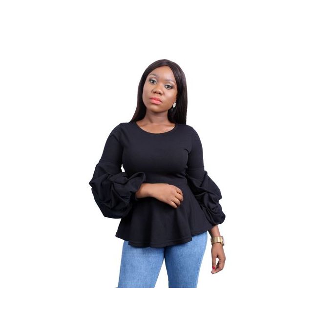 Fashion Peplum With Ruched Sleeves - Black | Jumia