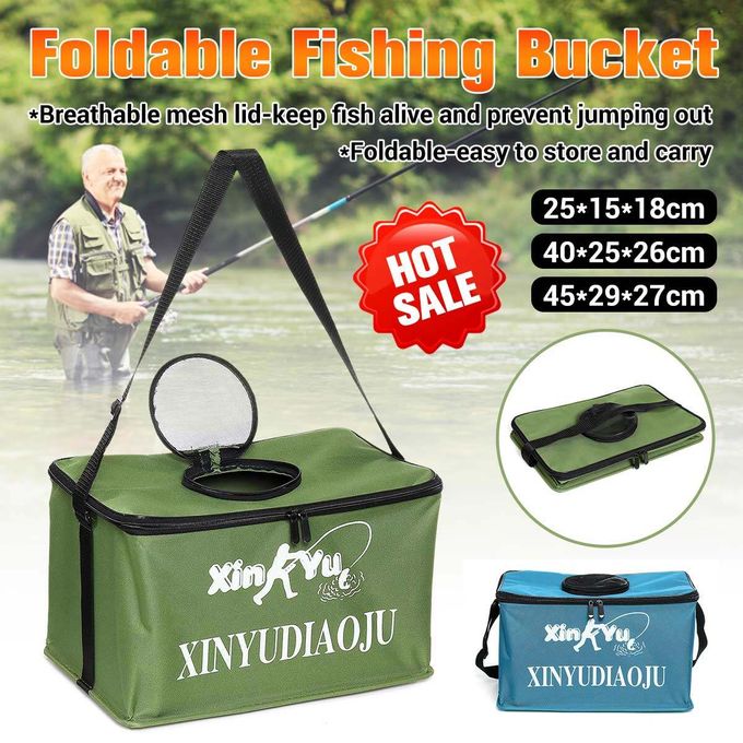 Fishing Bucket Folding Portable Collapsible Multifunctional Fish Live Bait  Container for Fishing Black