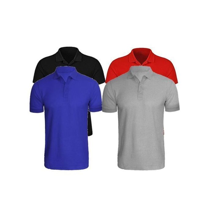 product_image_name-Fashion-4 In1 Men's Quality Plain T-shirts Button With Collar Fit Polo Black,grey,red And Royal Blue-1