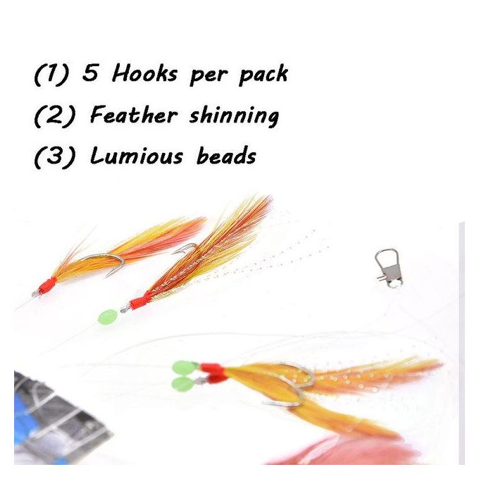 Generic Jyj Hook1/2/3/4/5 Artifical Sabiki Rig String Hook With Red Yellow  Feather Fishing Sabiki Rig Hooks Set For Sardines Pesca De