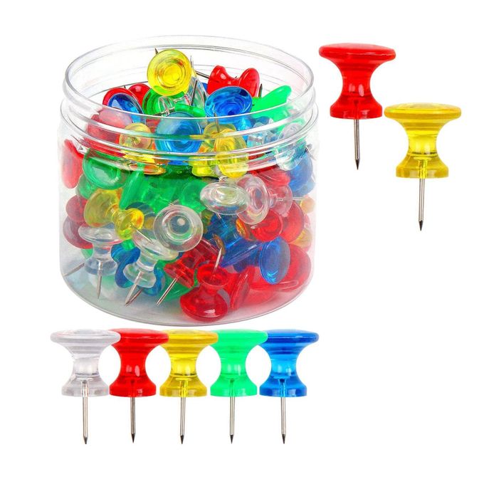 100 Pieces Jumbo Giant Large Push Pins 1 Inch Standard Thumb Tacks Steel  Point and Plastic Head Push Pins for Cork Board (Clear)