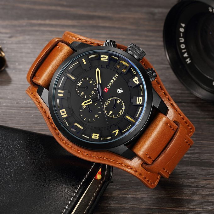 Curren Men Leather Wrist Watch- Brown - Image 2