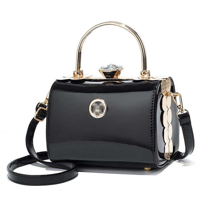 product_image_name-Fashion-Patent Leather Metal Gold Handle Party Ladies Hand Bag-BLACK-1