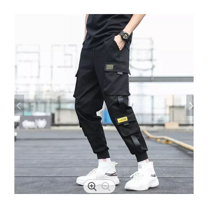 product_image_name-Fashion-Cargo Joggers - Combat Pants - Men's Trousers Set - Black-1