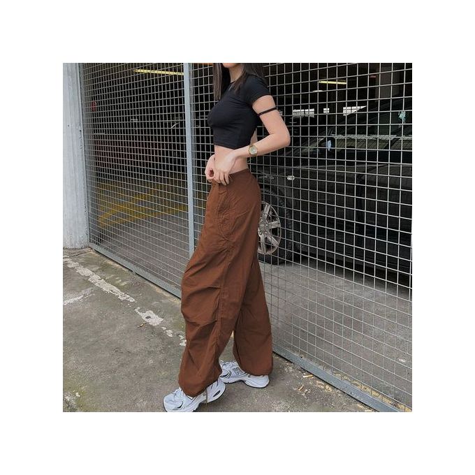 Fashion (Brown)Happylisa Women Pants Wide Leg Loose Baggy Ladies Sweatpants  Low Waist Chic Hot Streetwear Trousers Joggers Die Hose P03 DOU