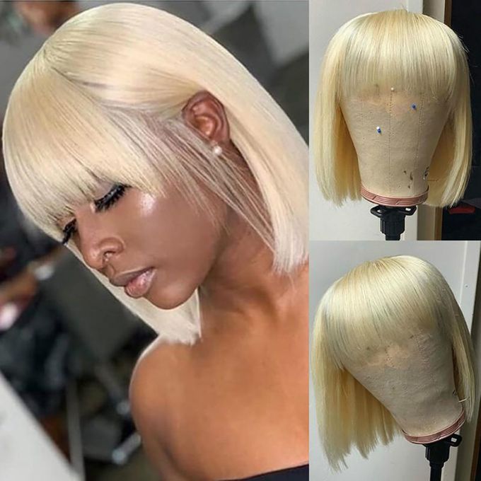 Fashion Nature Short Straight Hair Bobo Light Blonde Short Bangs