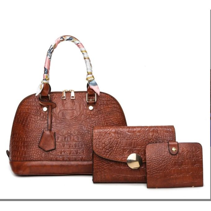 product_image_name-Fashion-3in1 Set Crocodile Pattern Shell Handbag -Brown-1