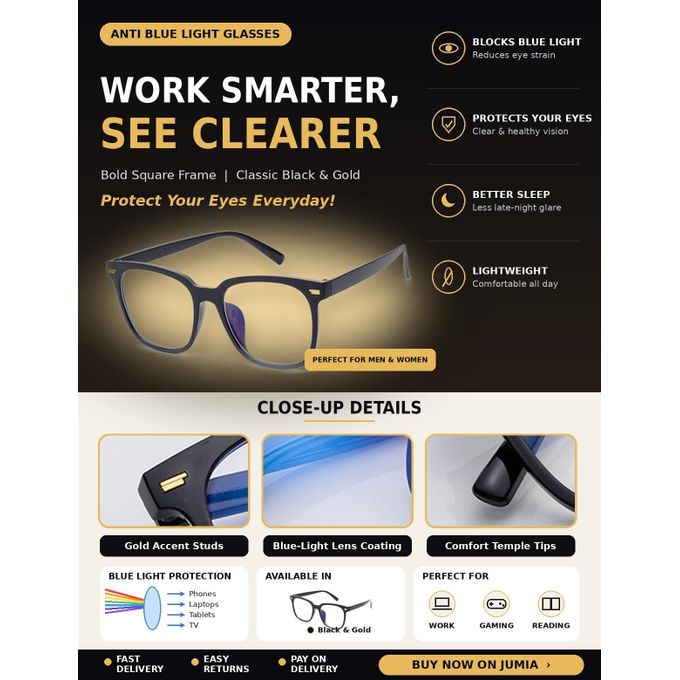 Generic Photochromic Anti Blue Light Glasses, Blue Ray