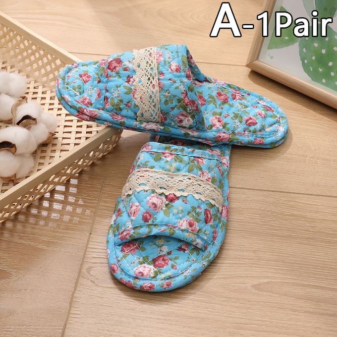 Fashion New Arrival Women Indoor Slippers Vintage Couple Floral Home Slippers Soft Cotton Toe Sole Slippers Flat Travel | Jumia Nigeria