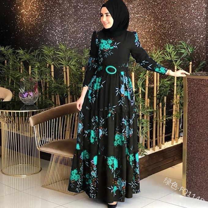 Fashion Muslim Abaya Print Maxi Dress 