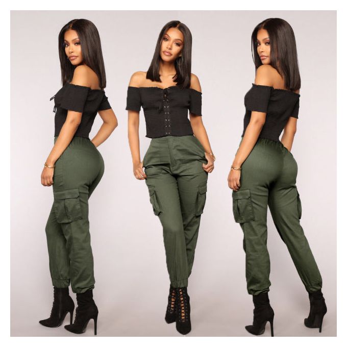 Fashion Women High Waist Harem Cargo Trousers Ladies Solid Punk