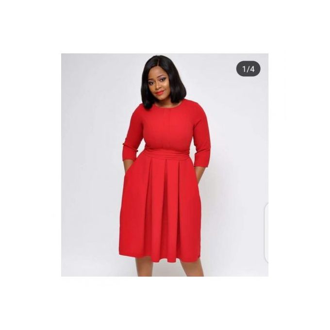 product_image_name-Style Addiction-Self Belted Skater Dress - Red-1