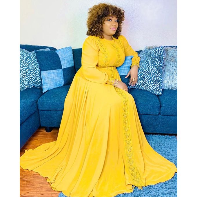 Occasion Yellow Nigeria Lace Maxi, Long Maternity Plus Size Kaftan