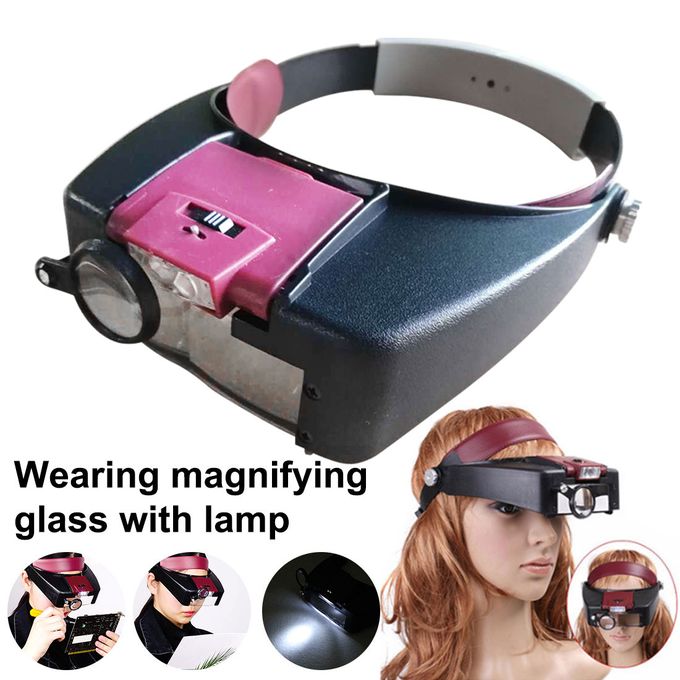 Headband Magnifying Glass with 2 LED Lights Optical Head Wearing Magnifier  1.5X 3X 6.5X 8X Head-Mounted Headset Jewelry Visor Magnifier Glass Loupe