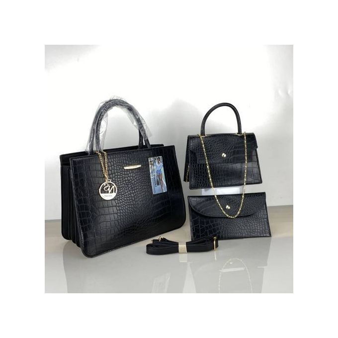 product_image_name-Fashion-3 In 1 High Quality Leather Office Ladies Handbag-Black-1