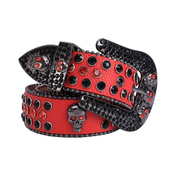 Skull Western Rhinestone Belt, Men Rivet Y2k Belt, Western Cowboy