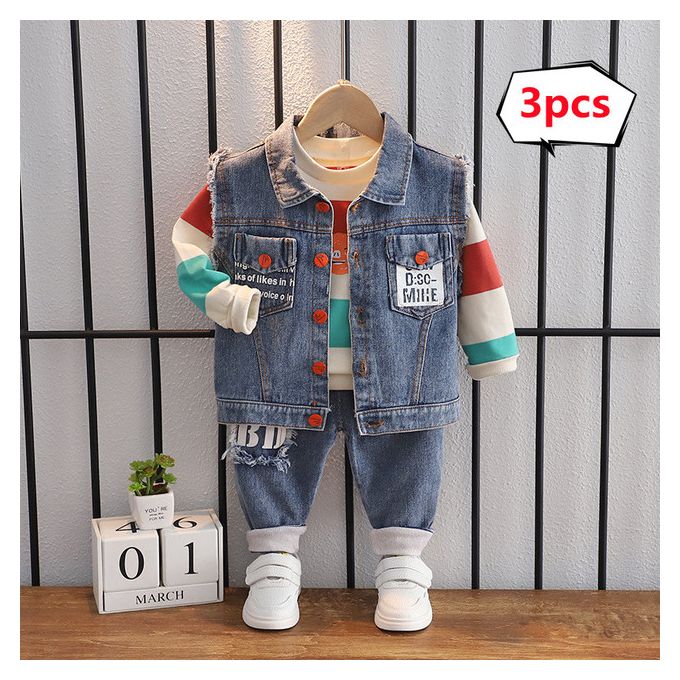 Fashion Cotton Cowboy 3 piece Baby Sports Stars Denim Clothes Suit