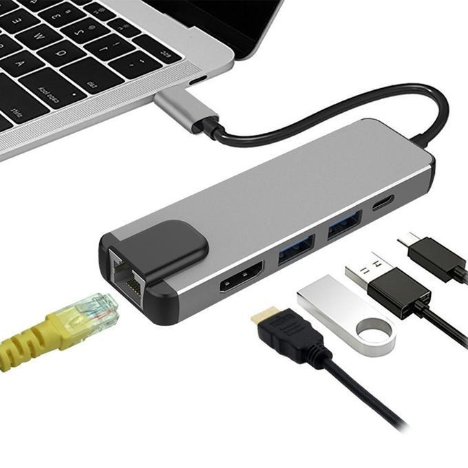 Generic 5 In 1 USB Type C Hub HDMI Rj45 Lan Adapter Macbook Pro | Jumia Nigeria