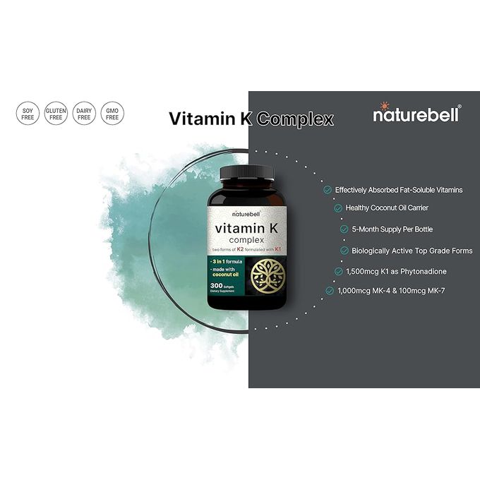 product_image_name-Naturebell-Vitamin K Complex 2,600mcg, 300 Coconut Oil Softgels-5