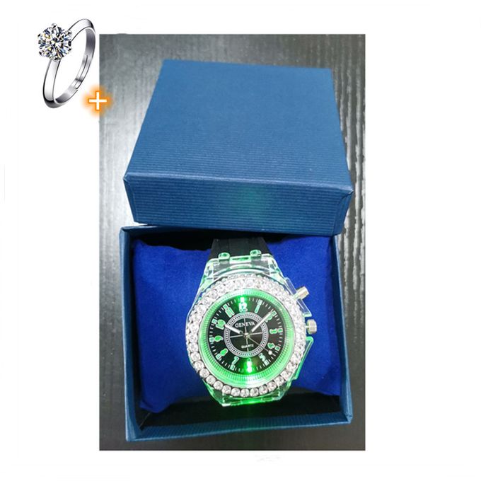 product_image_name-Fashion-2pcs/set(1pc Watch+1pc Ring)LED Flash Light Lovers Couple Men Women Watches-1