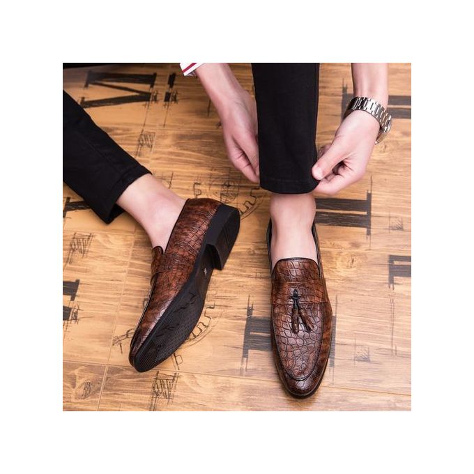 Fashion Plus Size 38-46 Men's Formal Half Shoes Elegant Noble Mules High  Quality Crocodile Print Dress Shoes Brown