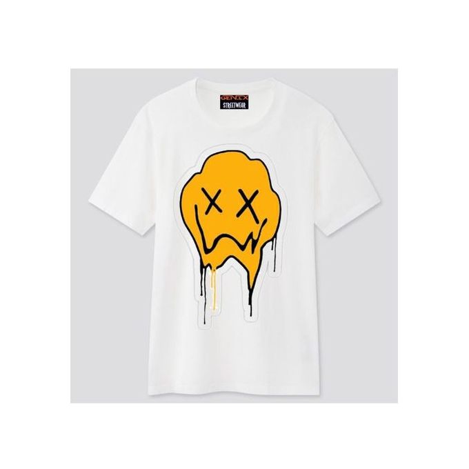 product_image_name-Fashion-DRIPPING SMILEY White Polo T Shirt Round Neck MEN/Women-1