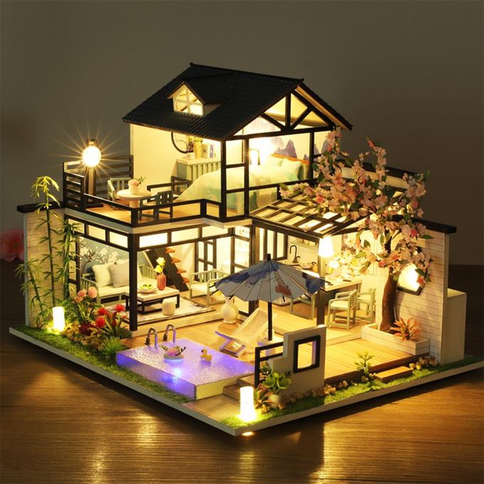 Generic Creative Wooden Dollhouse Miniatures Furniture Doll House DIY Villa