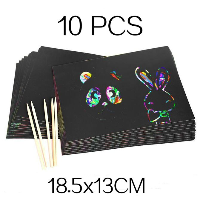 DIY Magic Rainbow Color Scratch Art Paper Card Set With Graffiti Stencil  Drawing Board Stick Art Painting Educational Toys Gifts