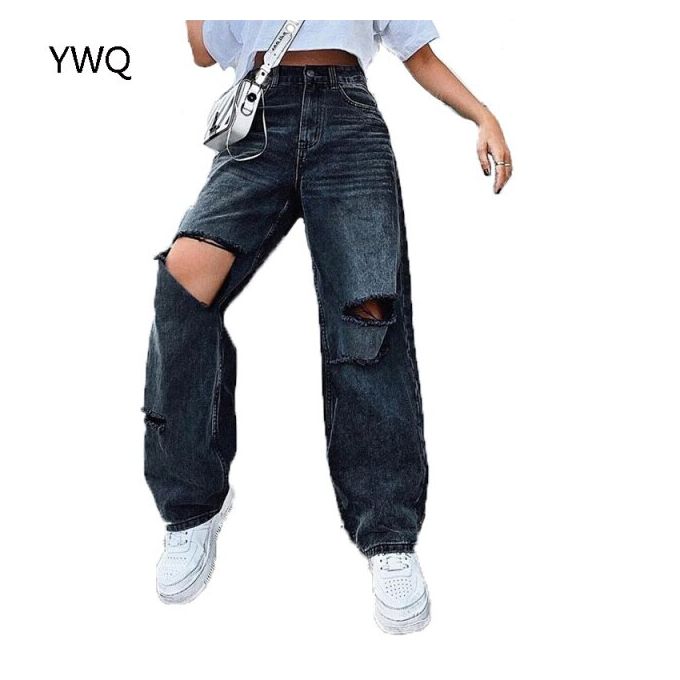 Fashion Ripped Women Jeans Wide Leg 