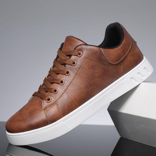 Men's Casual Sneakers Lace-up Skate Shoes Comfortable Retro Fashionable Sneakers-Khaki Brown