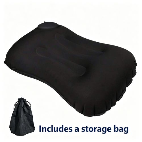 Inflatable Travel Pillow Lumbar Support Cushion Milk Silk Ergonomic Press Pump Back Pillow for Office Chair Car Airplane with Storage Bag - Black