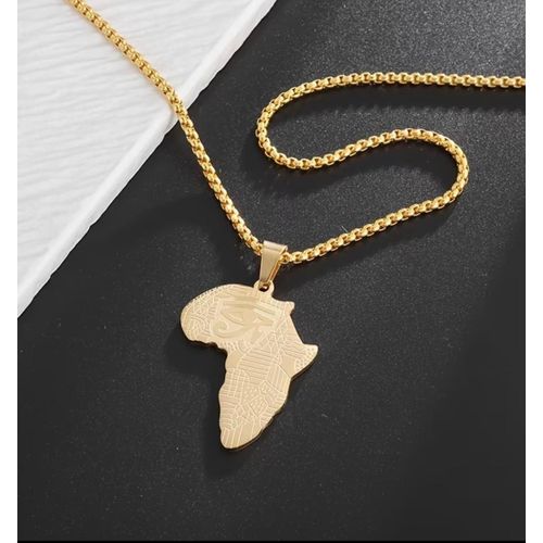 1pc 304 304 Stainless Steel Ancient Egypt Eye of Horus Africa Map Pendant Necklace Men Women Fashion Fashion Jewelry Party Gift