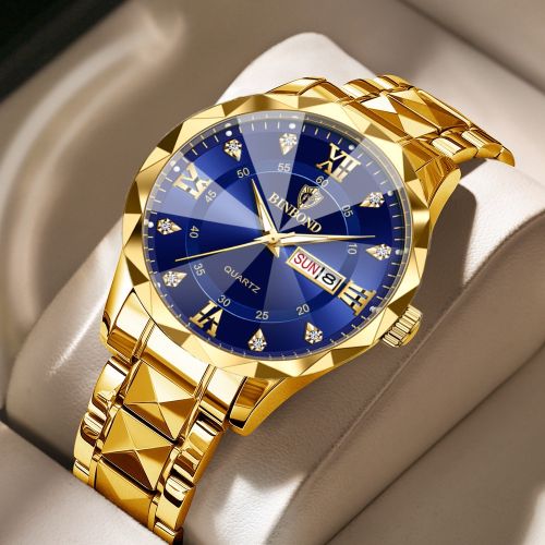 BINBOND-Men's Quartz Steel Band Watch With Waterproof Night Light And Anti Drop Glass Watch-golden