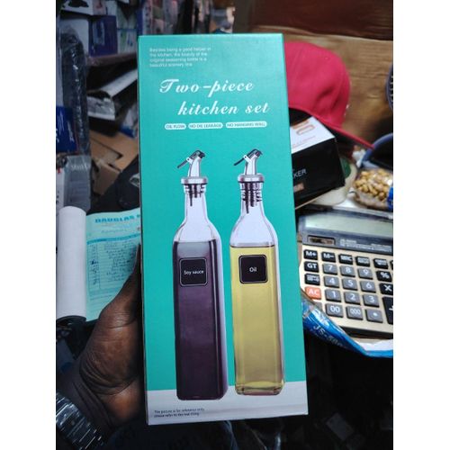 2-Piece Glass Oil Dispenser Bottle Set - 500ml Leakproof Cruet For Olive Oil, Soy Sauce & Vinegar With Stainless Steel Pour Spouts