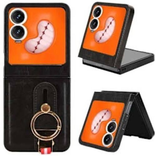 Tecno Phantom V Flip 2 Wristband Leather Case With Ring Holder - black