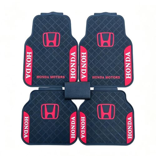 Honda Motors Heavy Duty Universal Rubber Car Floor Mats - 5-Piece Set (Red/Black)