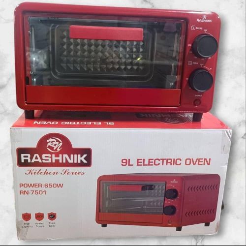 Rashnik 9L Electric Oven 650W Compact Baking Oven Toaster Oven With Adjustable Temperature & Timer - Red