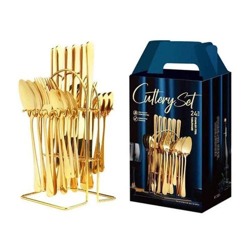 24 pcs stainless steel gold plated spoon and fork - set