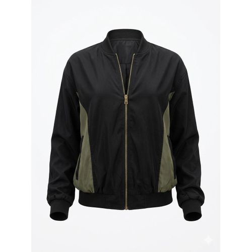 Men’s Casual Bomber Jacket – Black & Olive Green Zip-Up Lightweight Jacket