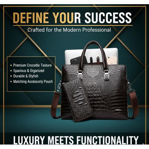 Strong MAJESTIC BAG + Wallet For Men Executive Leather Office Bag. Men's PU Backpack Male Handbags Leather Men Tote Briefcase Shoulder Bag for Men Laptop Bags Business Office Bag-Men's Briefcases Office Handbag Messenger Laptop Crossbag Bag