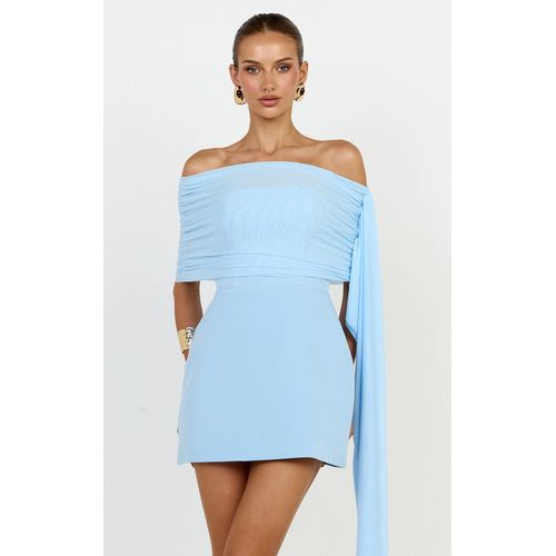 Elina Mini Dress - Off Shoulder Contrast Mesh Draped Overlay Dress