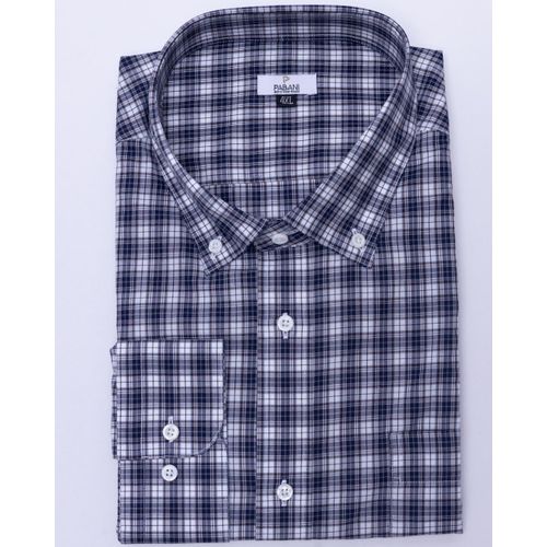 Pabanis Navy White Plaid Button-Down Shirt Tailored Fit