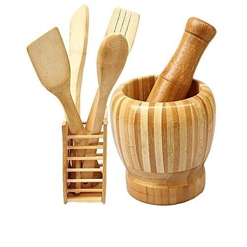 Wooden Spoon Set And Portable Mortar And Pestle