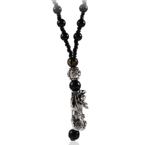 Feng Shui Black Obsidian Pixiu Wealth Necklace Jewelry