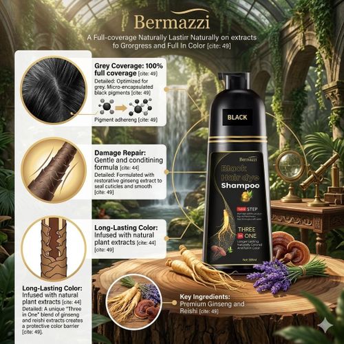 Instant Hair Dye Shampoo 3 In 1 Herbal Hair Color Black Hair Dye Instant Hair Shampoo Hair Colour Shampoo 3-in-1 Black Hair Dye Shampoo Hair Dye Colour Long Lasting Black Shampoo Colours 500ml