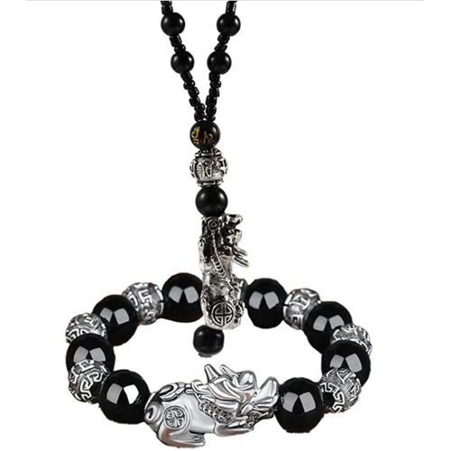 New Feng Shui Black Obsidian Wealth Bracelet Necklace Set