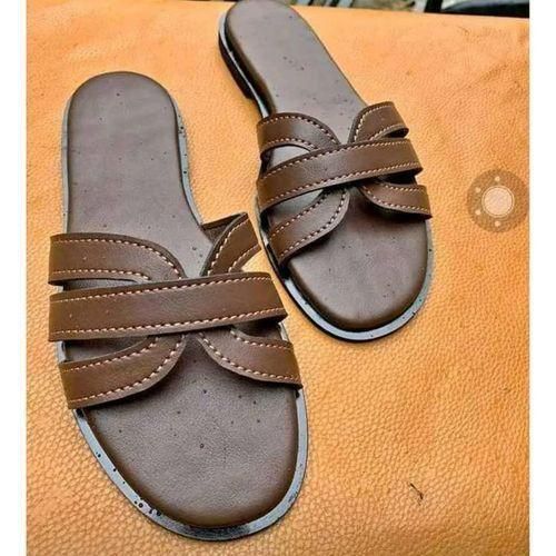 Ladies Fancy Casual Flat Slippers-brown