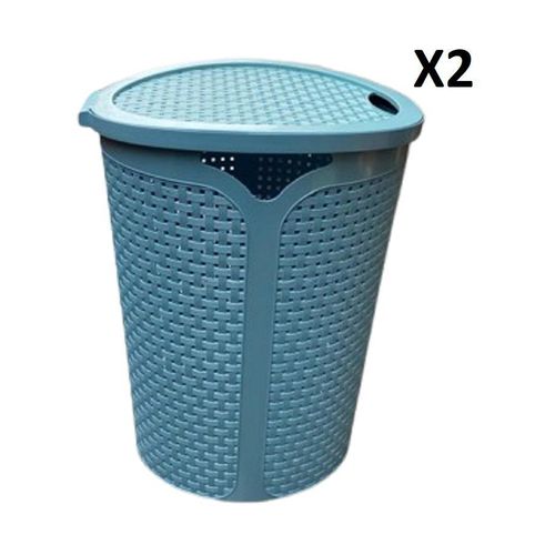 Clothes Storage Basket Plastic Laundry Basket with Lid Luxury Design 60L X2