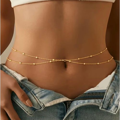 Double-Layer Gold Chain Waist Beads for Women – Elegant Waist Jewelry